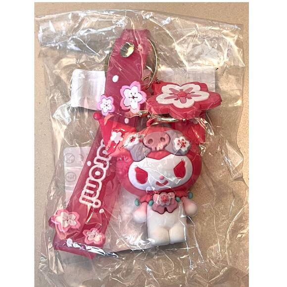 Hello Kitty Villain KUROMI WRISTBAND KEYCHAIN Key Ring Clip Bag Fob Flower Charm - Picture 6 of 8